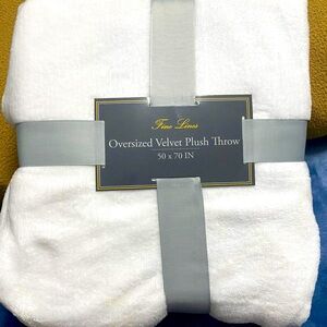 Fine Lines White Oversized Velvet Plush Throw — 50” X 70”.